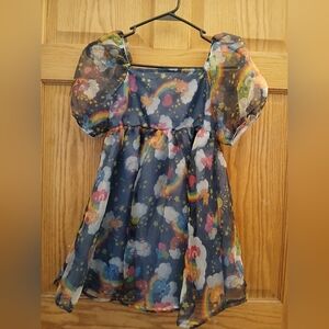 Care Bears Girls Dress Size Lg Sheer Puff Sleeves Lined Sheer Carebears